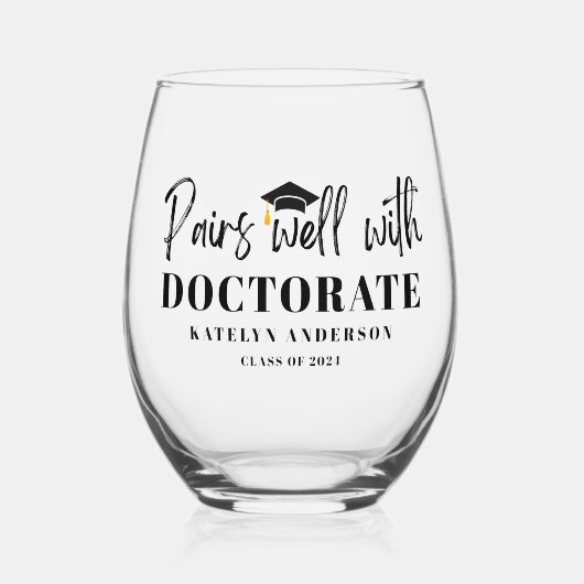 Verre À Vin Sans Pied Nom personnalisé Année d'obtention du diplôme Doct (Recto)
