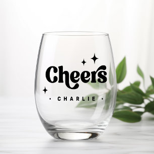 Verre À Vin Sans Pied Nom personnalisé des étoiles de police rétro