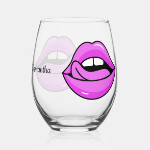 Verre À Vin Sans Pied Nom personnalisé des lèvres roses