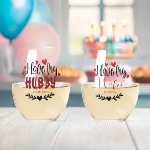 Verre À Vin Sans Pied Nom Personnalisé J'Aime Mon Hubby Wifei
