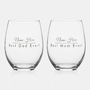Verre À Vin Sans Pied Nom personnalisé Meilleur papa et maman Jamais Élé