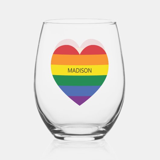 Verre À Vin Sans Pied Nom personnalisé Rainbow Heart (Verso)