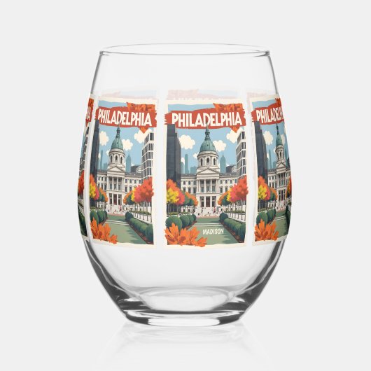 Verre À Vin Sans Pied Nom personnalisé Retro Philadelphie (Verso)