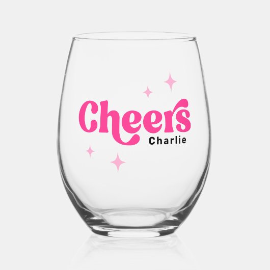 Verre À Vin Sans Pied Nom personnalisé rose rétro stars (Recto)