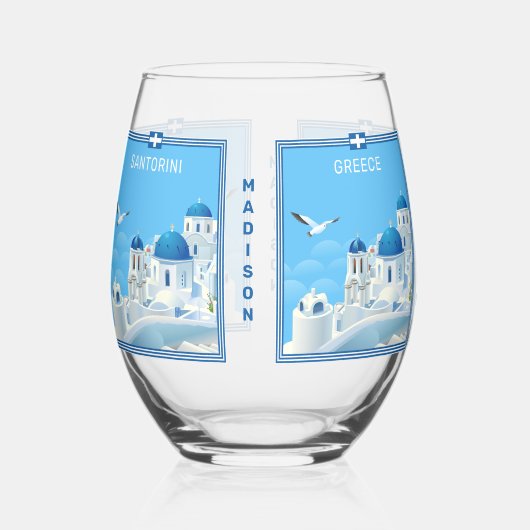 Verre À Vin Sans Pied Nom personnalisé Santorin Grèce (Verso)