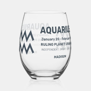 Verre À Vin Sans Pied Nom personnalisé / Texte Symbole zodiaque Aquarius