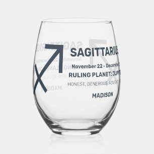 Verre À Vin Sans Pied Nom personnalisé / Texte Symbole zodiaque Sagittar