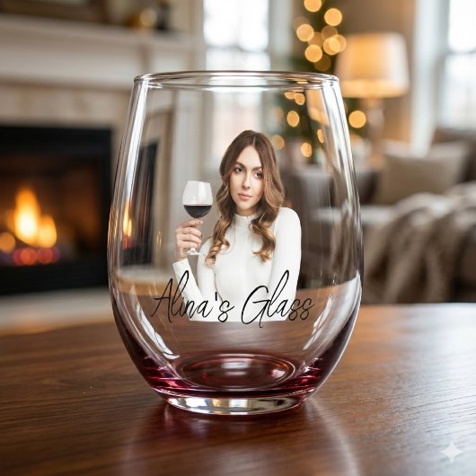 Verre À Vin Sans Pied Nom photo simple et élégant Monogram Cadeau