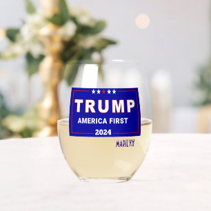 Verre À Vin Sans Pied Nom sur Trump 2024 America 1st Keepsaké