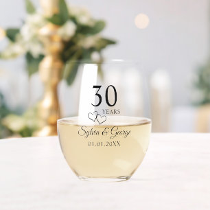 Verre À Vin Sans Pied Noms de couple Coeur 30e anniversaire Mariage Cade