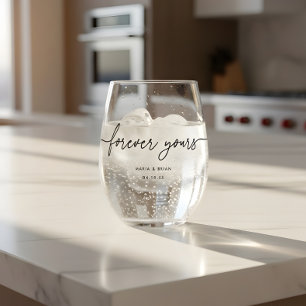 Verre À Vin Sans Pied Noms de couple de mariage 'Forever Yours' modernes