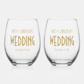 Verre À Vin Sans Pied Noms de style Art déco Mariage de date (Recto)