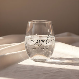 Verre À Vin Sans Pied Noms personnalisés de script minimaliste "Engagés"