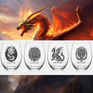 Verre À Vin Sans Pied Nuit de jeu Dragons uniques 4 Texte personnalisé