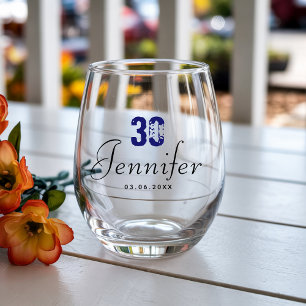 Verre À Vin Sans Pied Numéro d'anniversaire bleu minuit Date nom noir