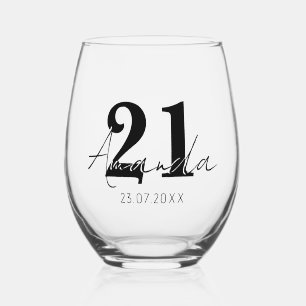 Verre À Vin Sans Pied Numéro d'anniversaire noir Date du nom 3D noir