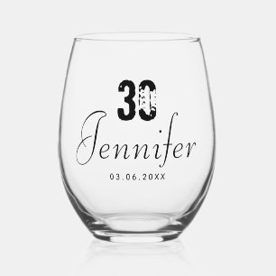 Verre À Vin Sans Pied Numéro d'anniversaire noir   Date du nom noir