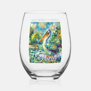 Verre À Vin Sans Pied Oiseau pélican au pays des merveilles Floral Perso