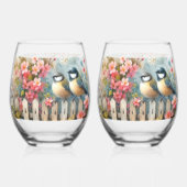 Verre À Vin Sans Pied Oiseaux de printemps et fleurs (Verso)