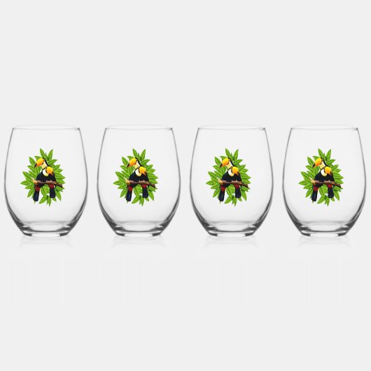 Verre À Vin Sans Pied Oiseaux exotiques (Recto)