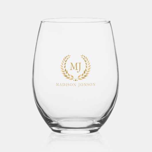 Verre À Vin Sans Pied Or Laurel Wreath Or Monogramme Et Nom (Recto)