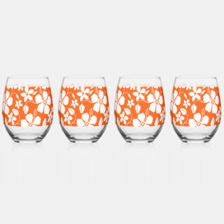 VERRE À VIN SANS PIED ORANGE HULA HAWAIENNE (HIBISCUS)