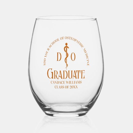 Verre À Vin Sans Pied Orange Ostéopathic Médicale School Graduation (Recto)
