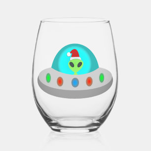 Verre À Vin Sans Pied OVNI de Noël Ho Ho Alien soucoupe volante