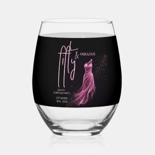 Verre À Vin Sans Pied Pailleté Rose Noir Chic 50 & Fabuleux Anniversaire