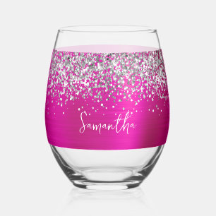 Verre À Vin Sans Pied Paillettes Argent Rose Chaud Nom Glam