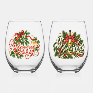 Verre À Vin Sans Pied Paire de typographie de Noël Candy Cane Merry Spir