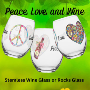 Verre À Vin Sans Pied Paix, Amour et Vin - Rocks Verre ou