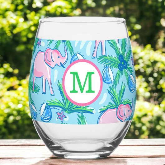 Verre À Vin Sans Pied Palmier rose éléphant Monogramme de Preppy