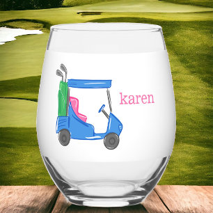 Verre À Vin Sans Pied Panier de golf Preppy Blue Personnalisé