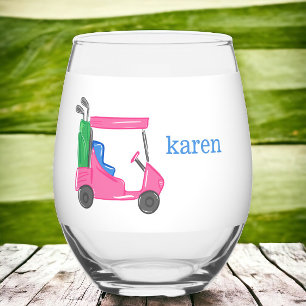 Verre À Vin Sans Pied Panier de golf Preppy Pink Personnalisé