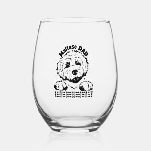 Verre À Vin Sans Pied Papa Maltais dessin noir et blanc Chien maltais