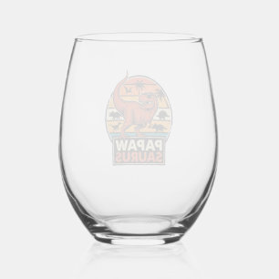 Verre À Vin Sans Pied Papawsaurus Rétro Dinosaure Coucher de Soleil Vect