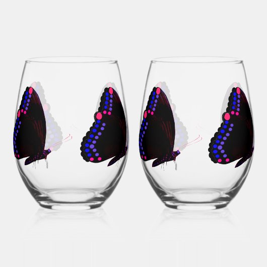 Verre À Vin Sans Pied Papillon Noir Avec Ensemble De Vins Rose Et Violet (Recto)