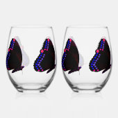 Verre À Vin Sans Pied Papillon Noir Avec Ensemble De Vins Rose Et Violet (Gauche)