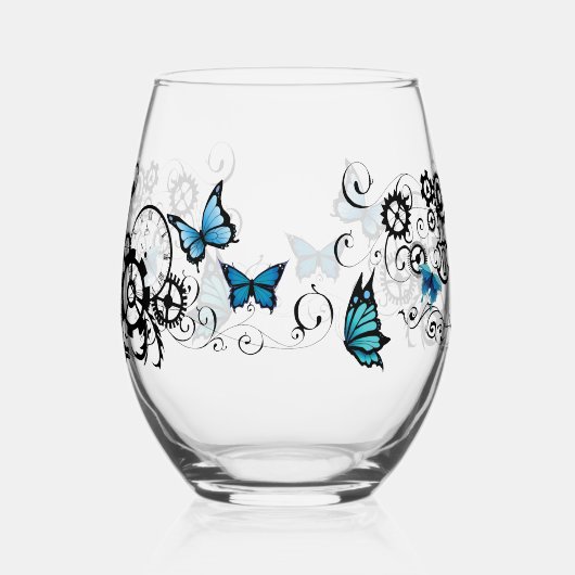 Verre À Vin Sans Pied Papillons bleu Tribal Steampunk (Verso)