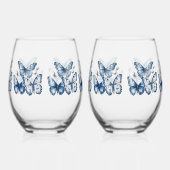Verre À Vin Sans Pied Papillons dans Delft Blue, personnalisable (Gauche)