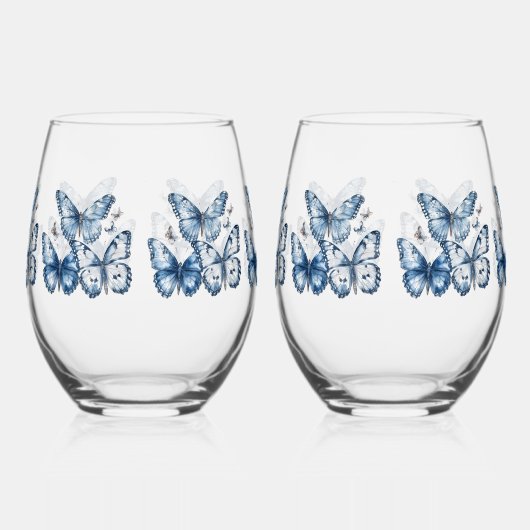 Verre À Vin Sans Pied Papillons dans Delft Blue, personnalisable (Gauche)