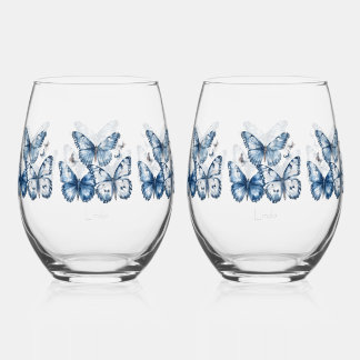 Verre À Vin Sans Pied Papillons en bleu de Delft, personnalisables