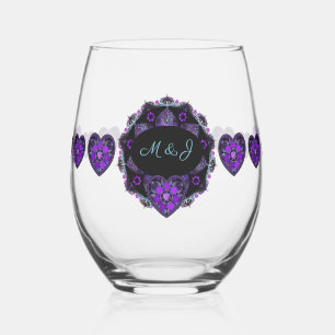 Verre À Vin Sans Pied Parapluie violet & coeurs .7