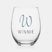 Verre À Vin Sans Pied Pastel Blue Elegant Initial Black Name | Moderne (Recto)