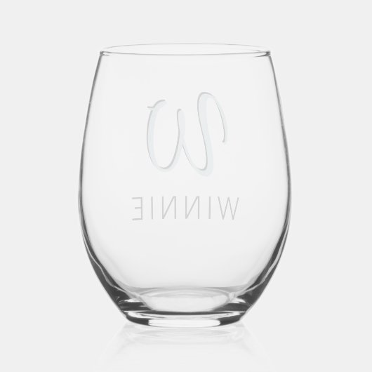 Verre À Vin Sans Pied Pastel Blue Elegant Initial Black Name | Moderne (Verso)