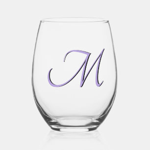 Verre À Vin Sans Pied Pastel Purple Élégant Monogramme Lettre Initiale