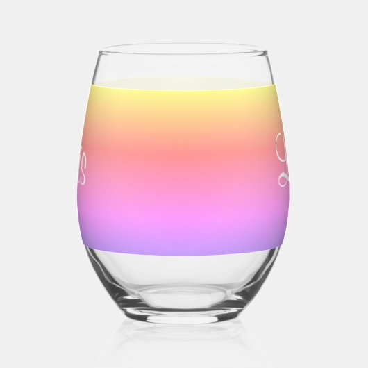 Verre À Vin Sans Pied Pastel Rainbow Pink Purple Yellow Ombre (Nom) (Gauche)