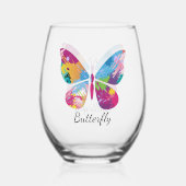 Verre À Vin Sans Pied Patchwork Papillon Design Verre sans pierre (Verso)