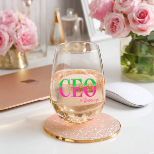 Verre À Vin Sans Pied PDG Motivation Rose & Vert en Formation